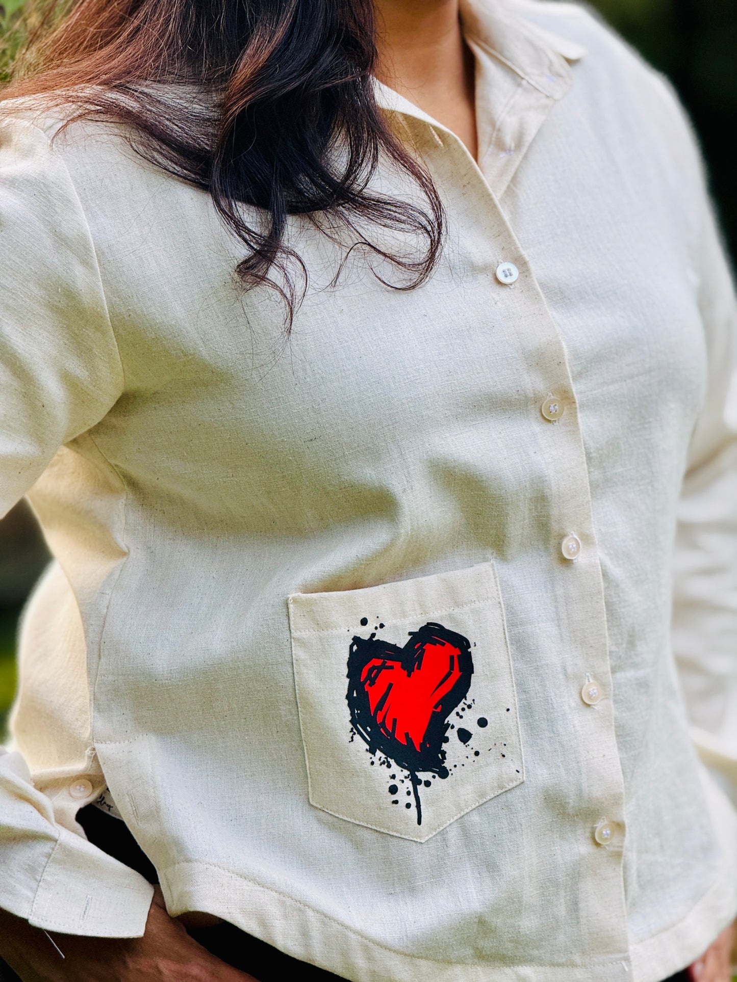 Women’s Beige 100% Khadi Cotton Striped Shirt