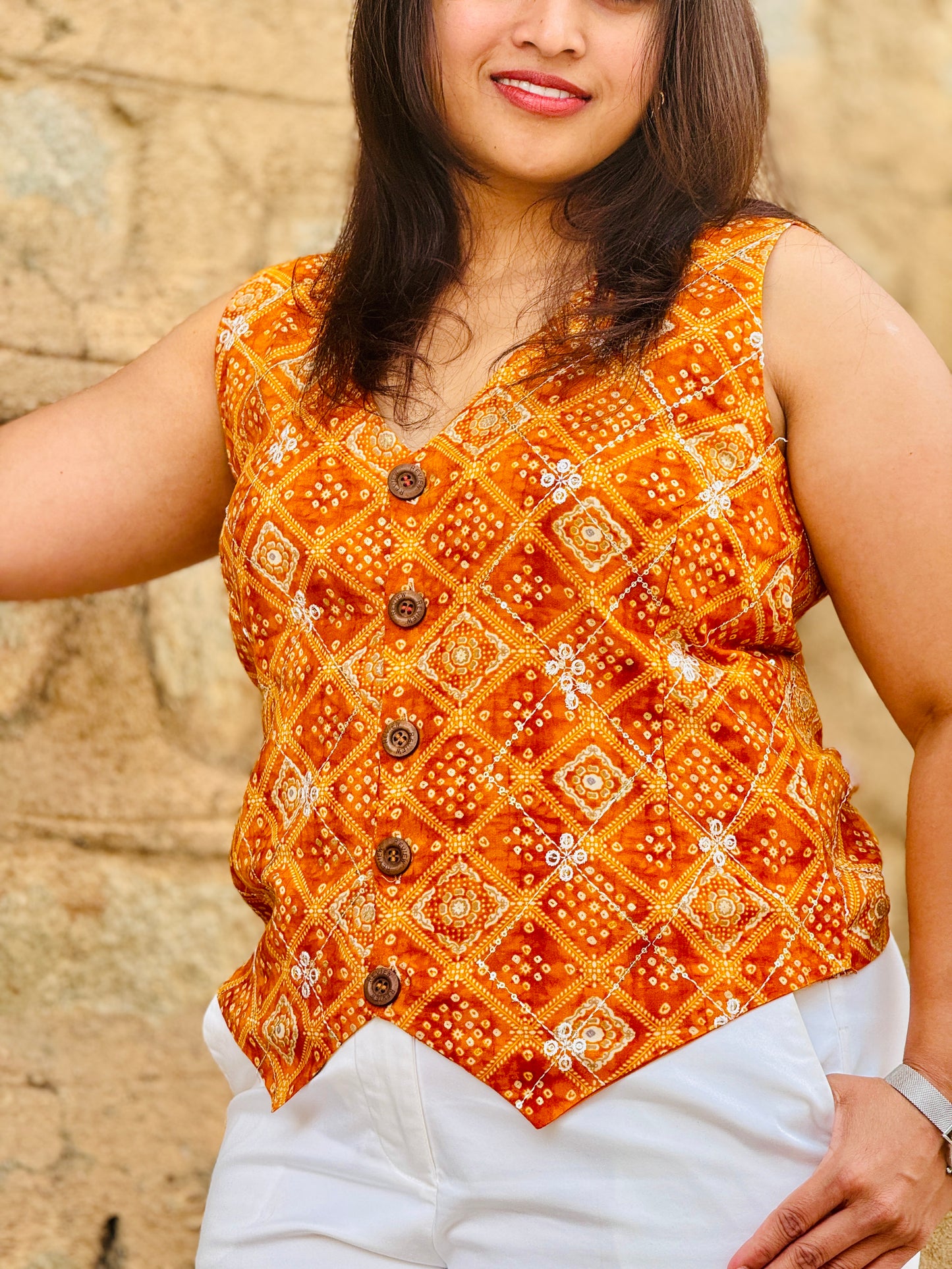 Women’s Mustard Yellow Waistcoat – Rayon Vest with Sequin Work