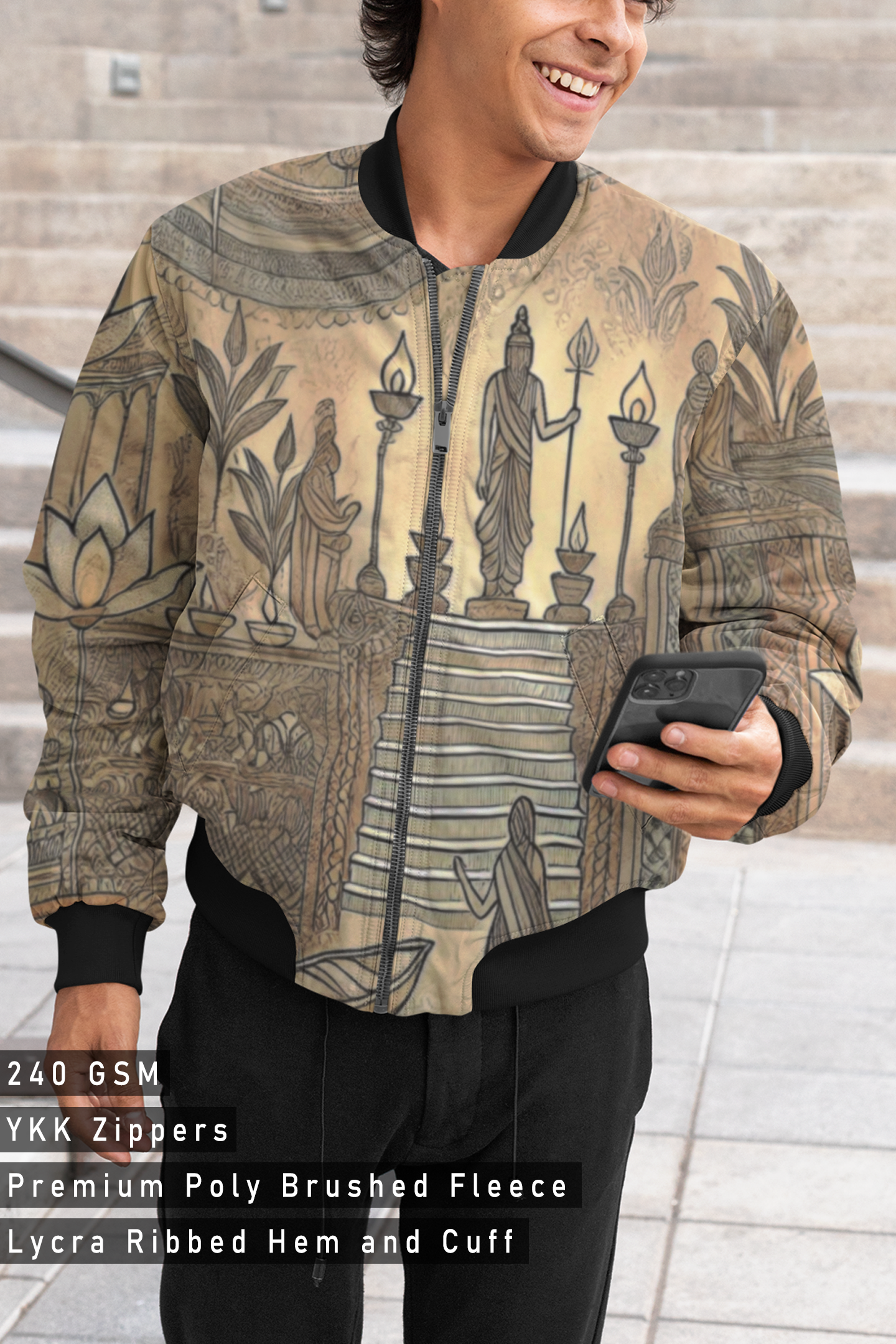 Ganga Ghat , AOP Bomber Jacket