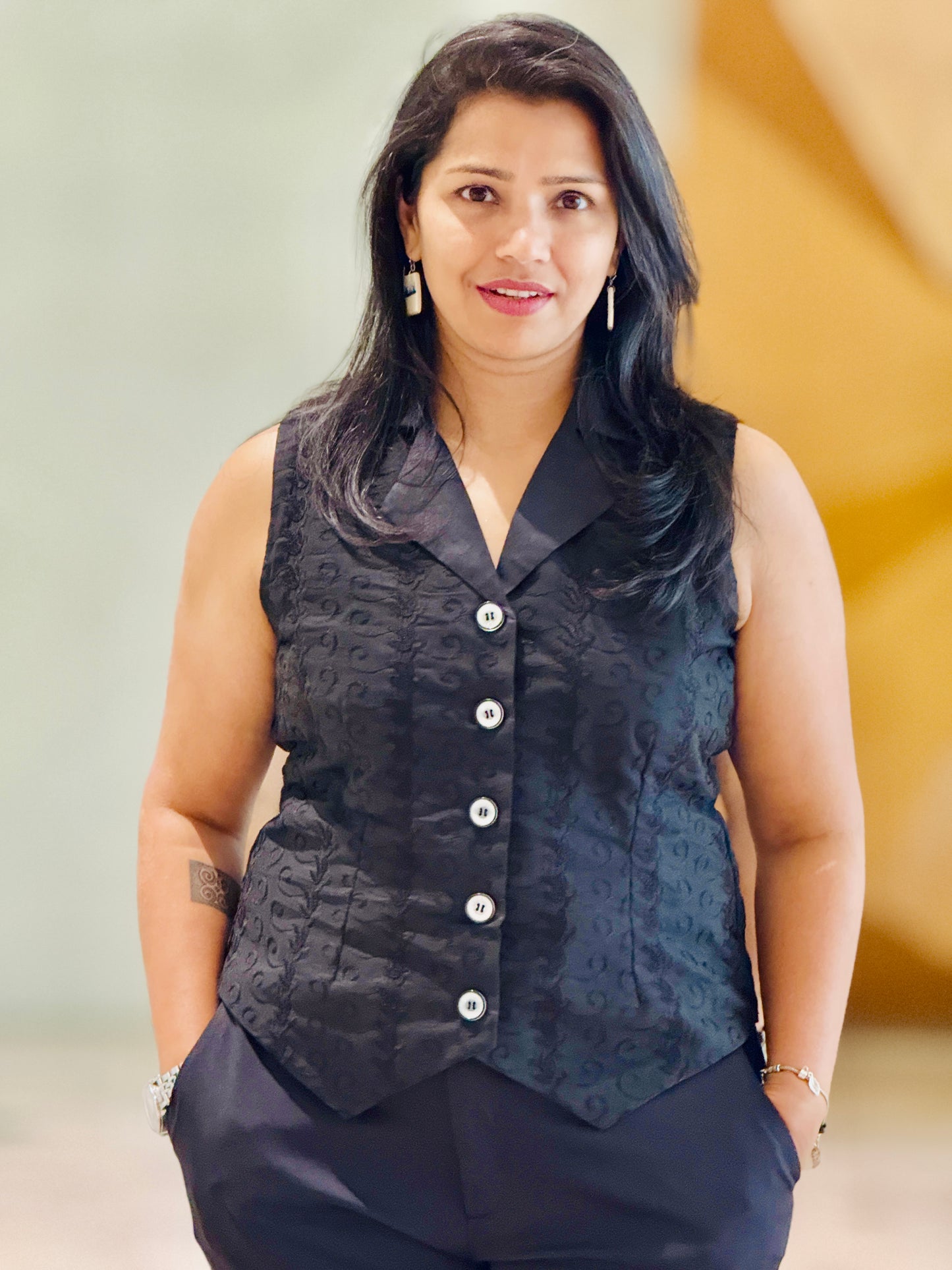 Women’s Black Waistcoat – Premium Chikankari Vest with Thread Work