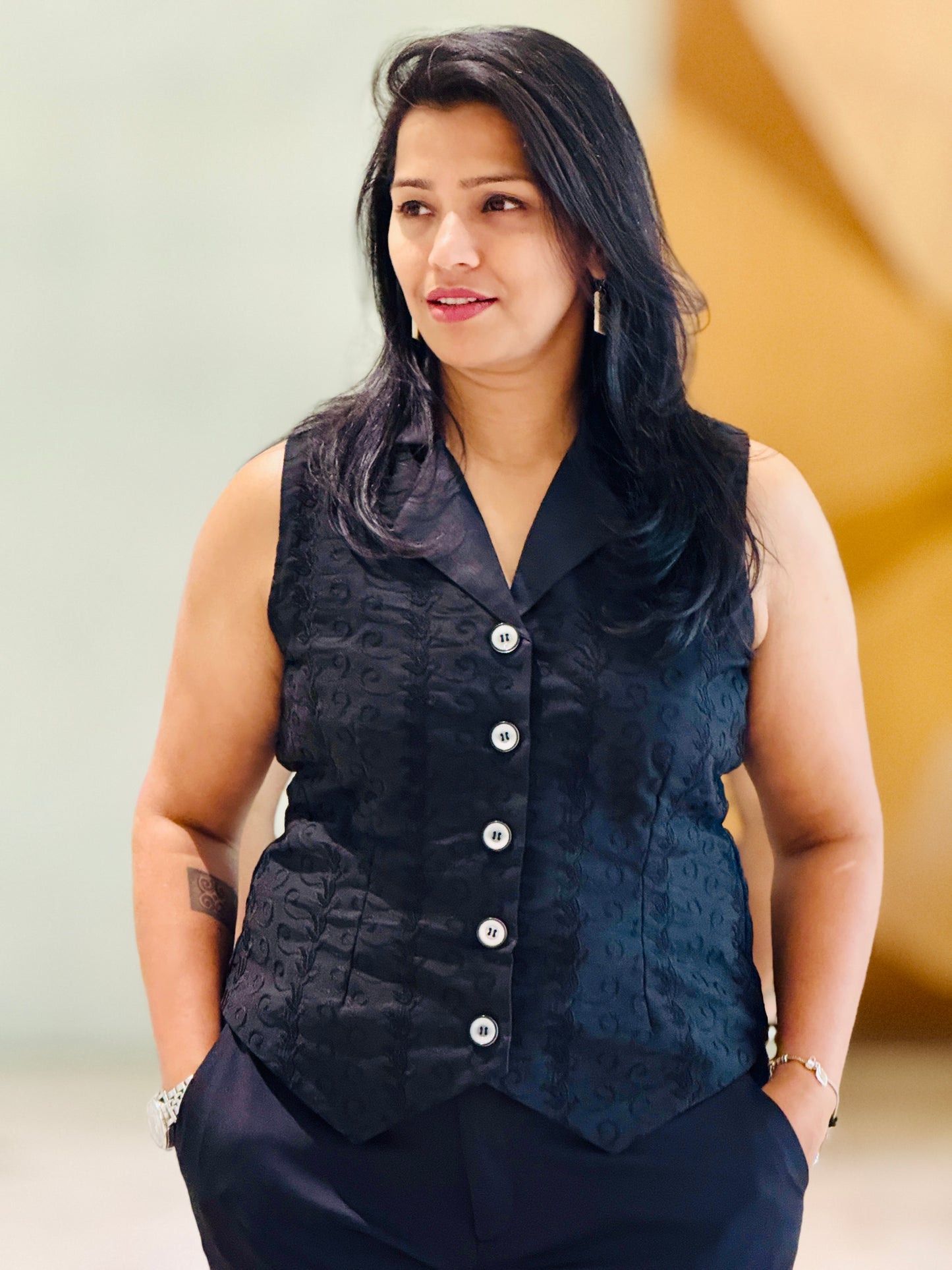 Women’s Black Waistcoat – Premium Chikankari Vest with Thread Work