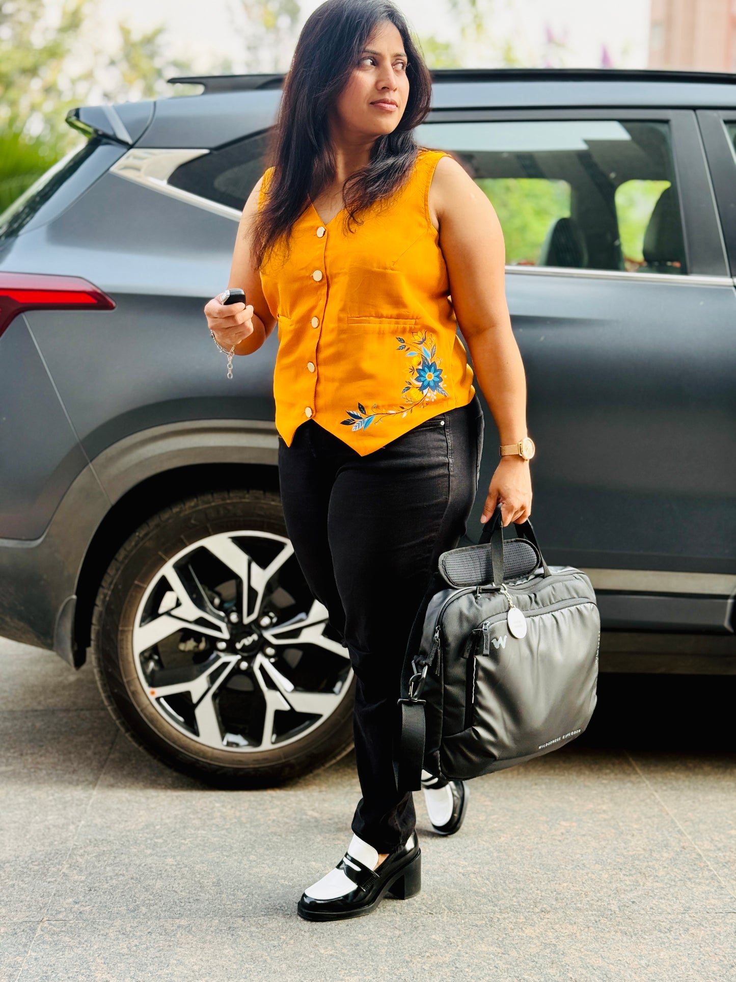 Women’s French Crepe Waistcoat –  Tangerine Orange , Printed Vest