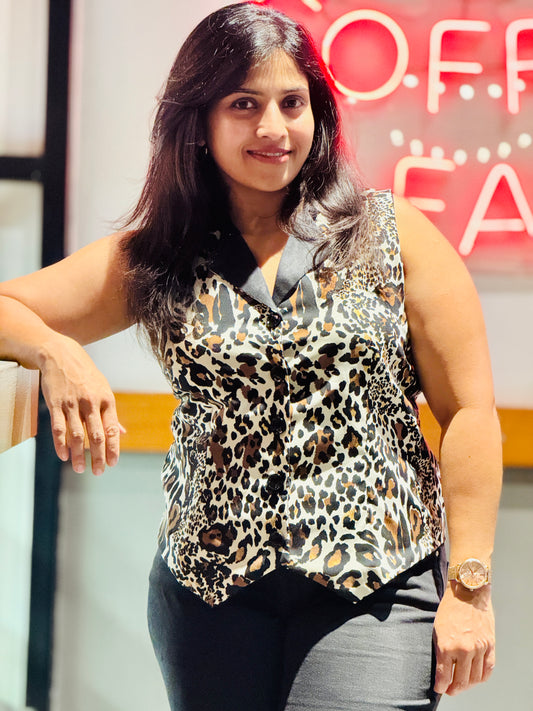 Women’s Viscose Crepe Waistcoat –  Female Vest withAnimal Prints