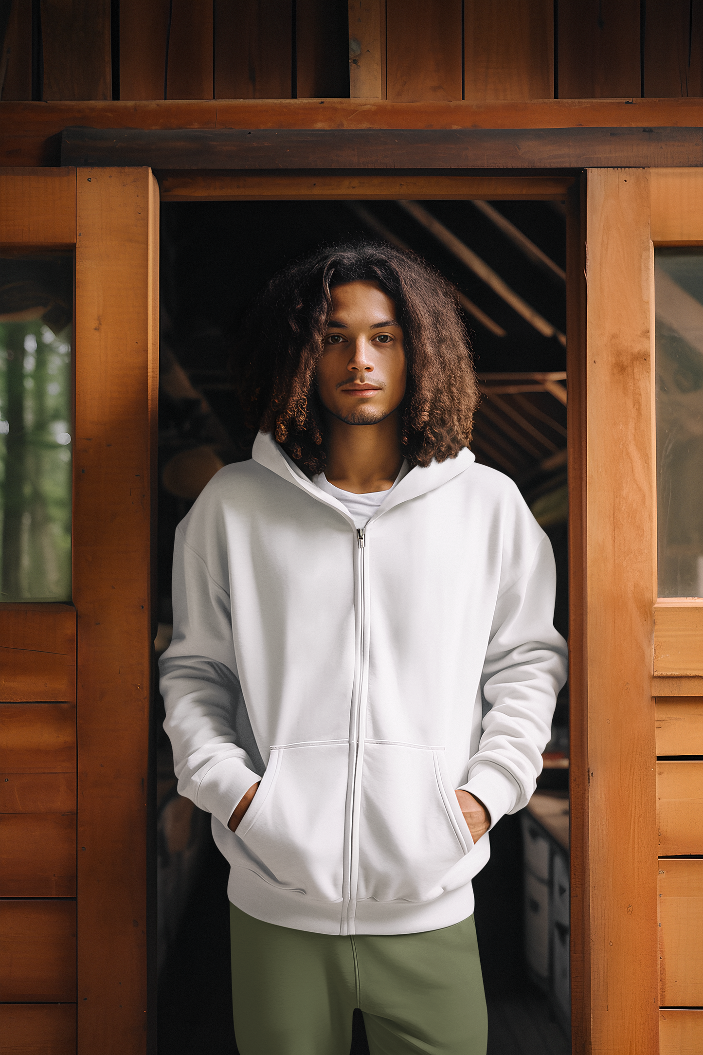 Solid White, Unisex Zip Hoodie