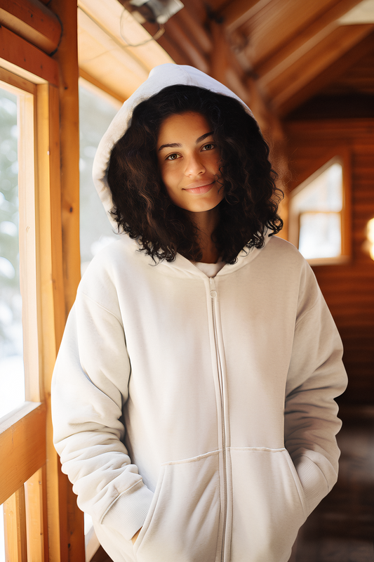 Solid White, Unisex Zip Hoodie