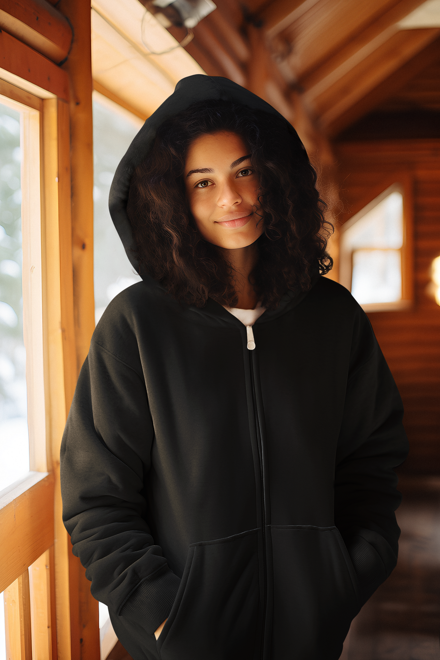 Solid black, Unisex Zip Hoodie